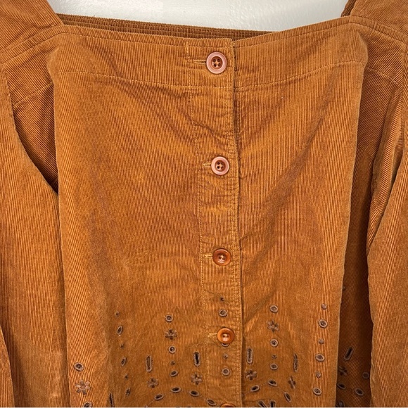 Madewell Embroidered Eyelet Corduroy Tie-Sleeve Top Size Medium Western Boho - Picture 8 of 11